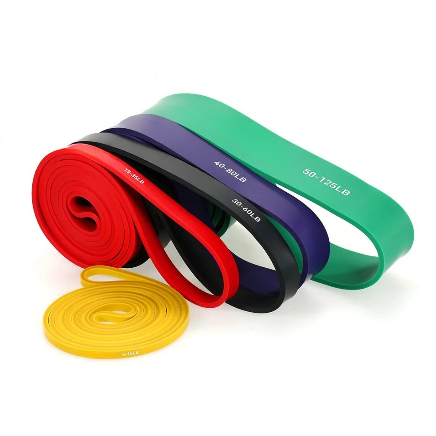 Set of resistance bands in various colors on a white background