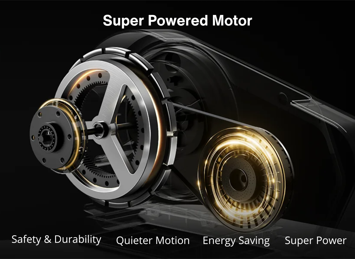 Super powered motor with glowing components on a black background