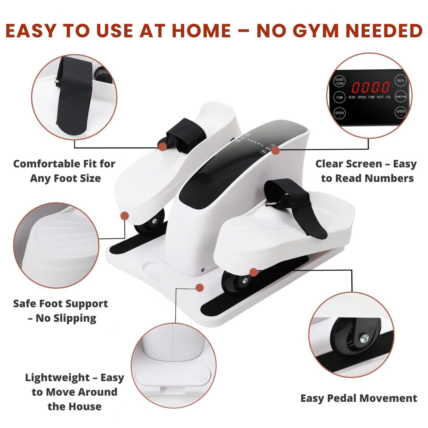 Under desk elliptical trainer for seniors, easy to use at home with safe foot support and clear display