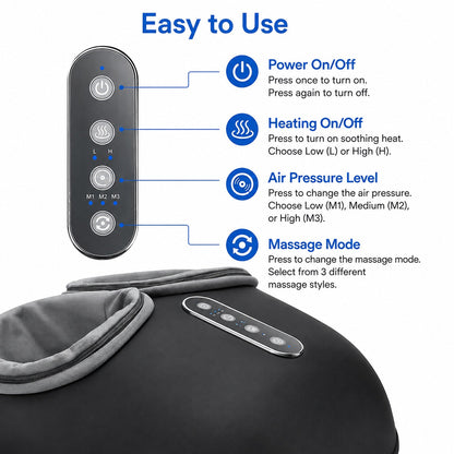One-touch power and heat controls on the foot massager