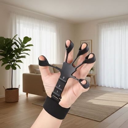 Adjustable finger stretcher comfort exerciser used at home for gentle daily hand movement