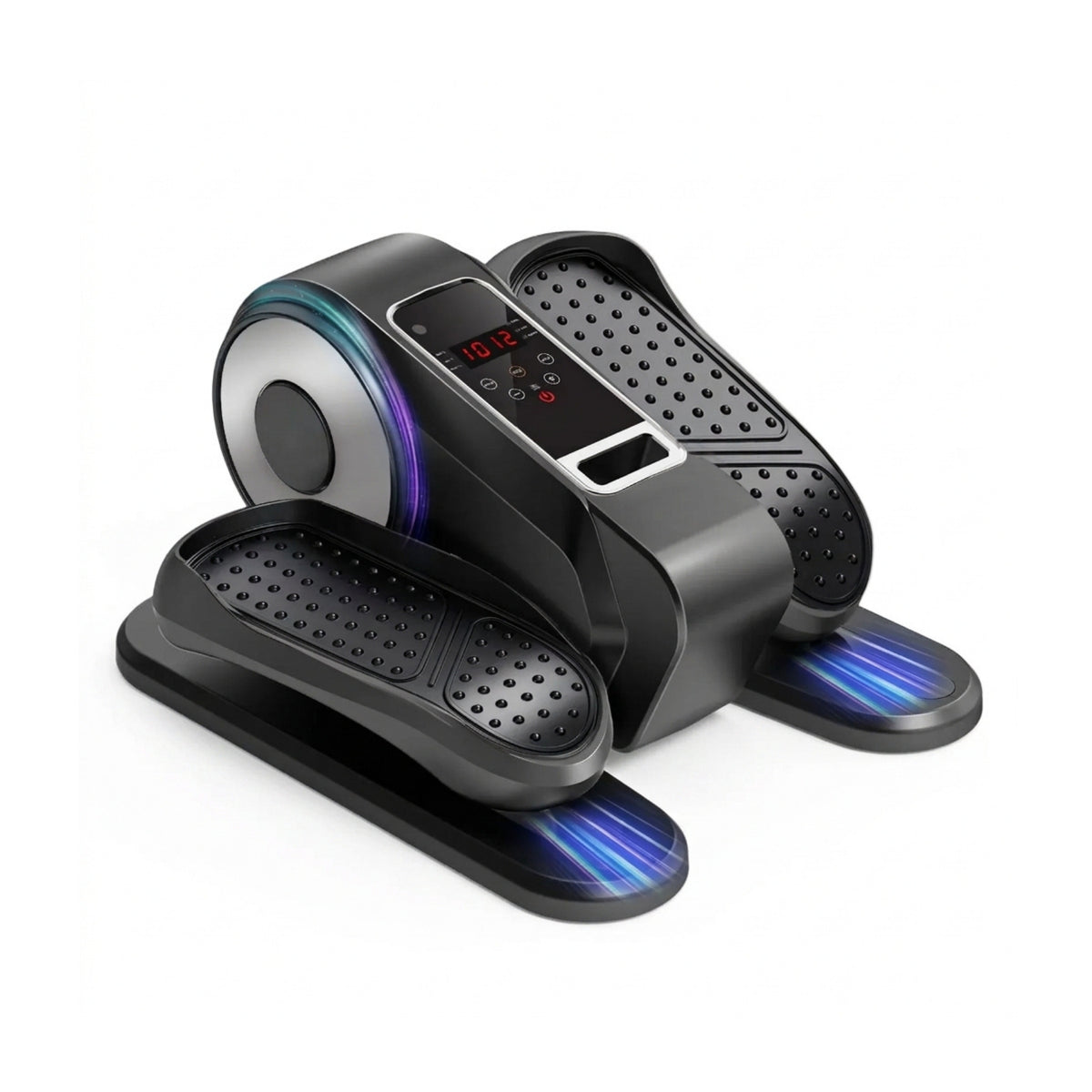 Compact electric elliptical exercise machine for seniors on a clean white background, designed for foot massage and seated leg movement.