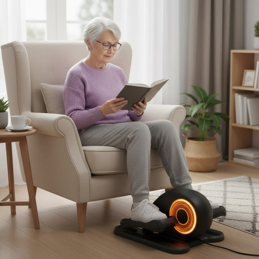 senior using mini elliptical trainer at home