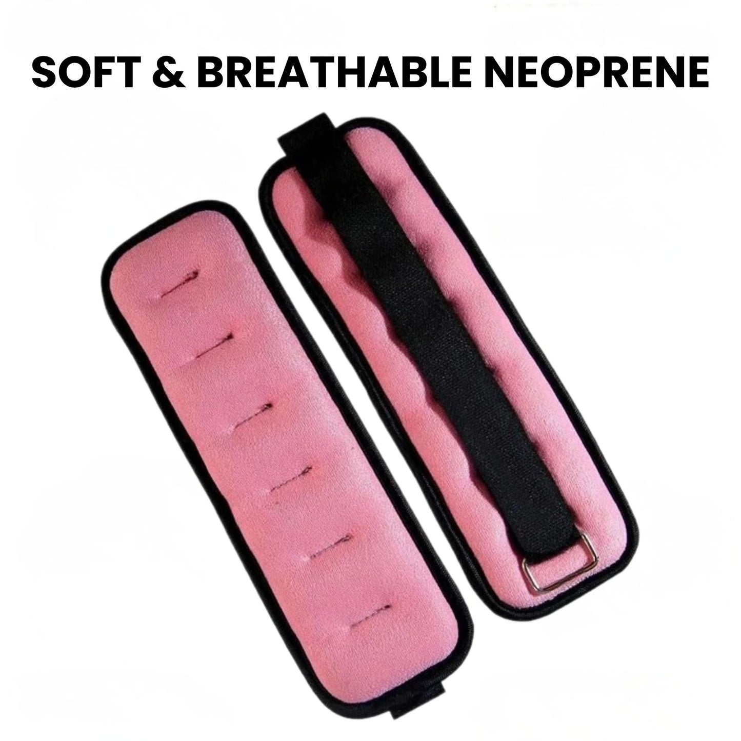 Close-up of soft breathable neoprene ankle and wrist weights showing padded interior and adjustable strap for comfortable home fitness
