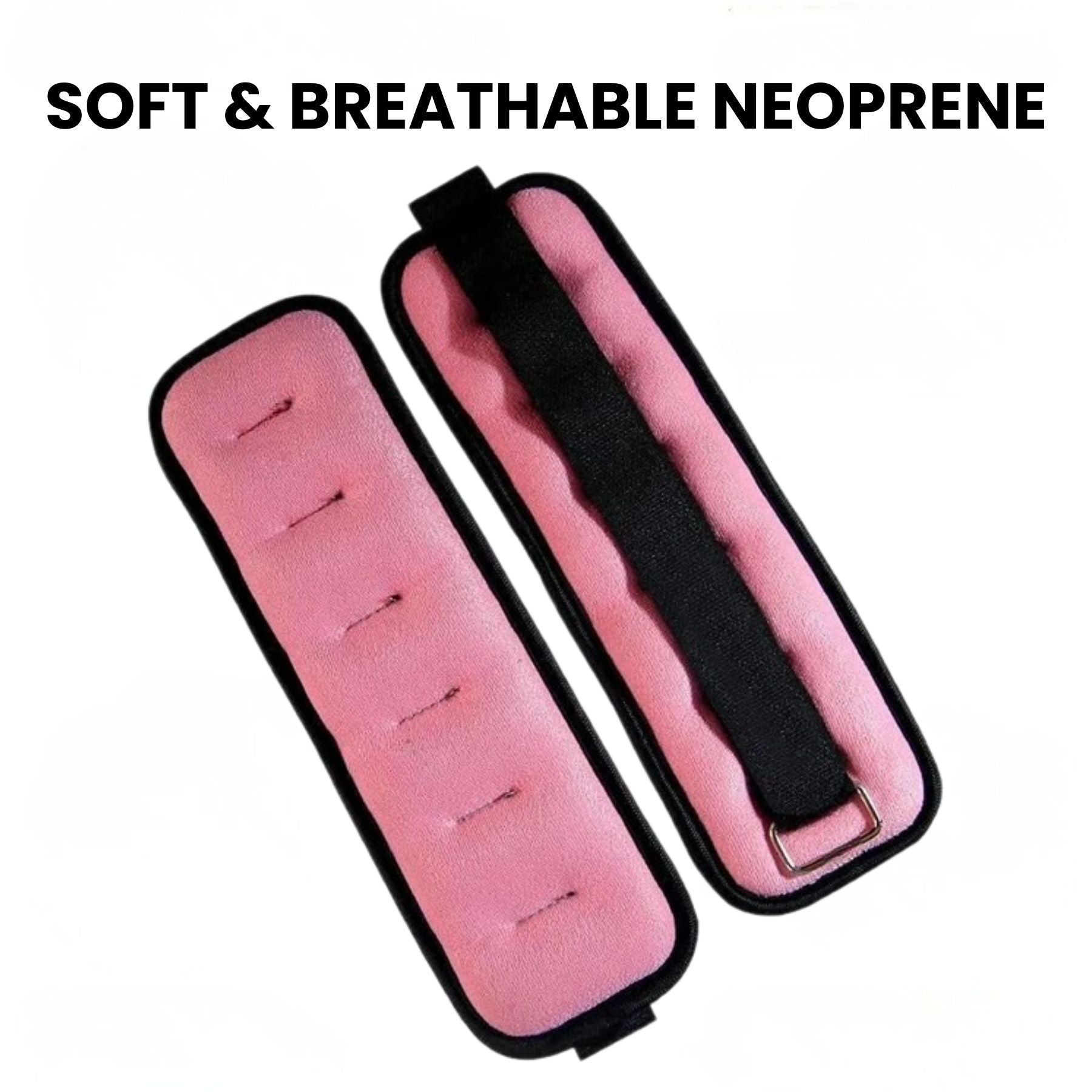 Close-up of soft breathable neoprene ankle and wrist weights showing padded interior and adjustable strap for comfortable home fitness