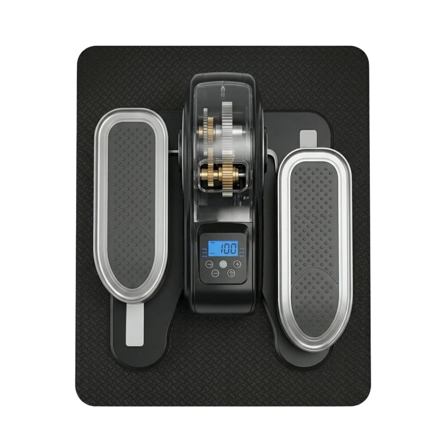 Non-slip mat under compact elliptical pedal exerciser, studio product photo