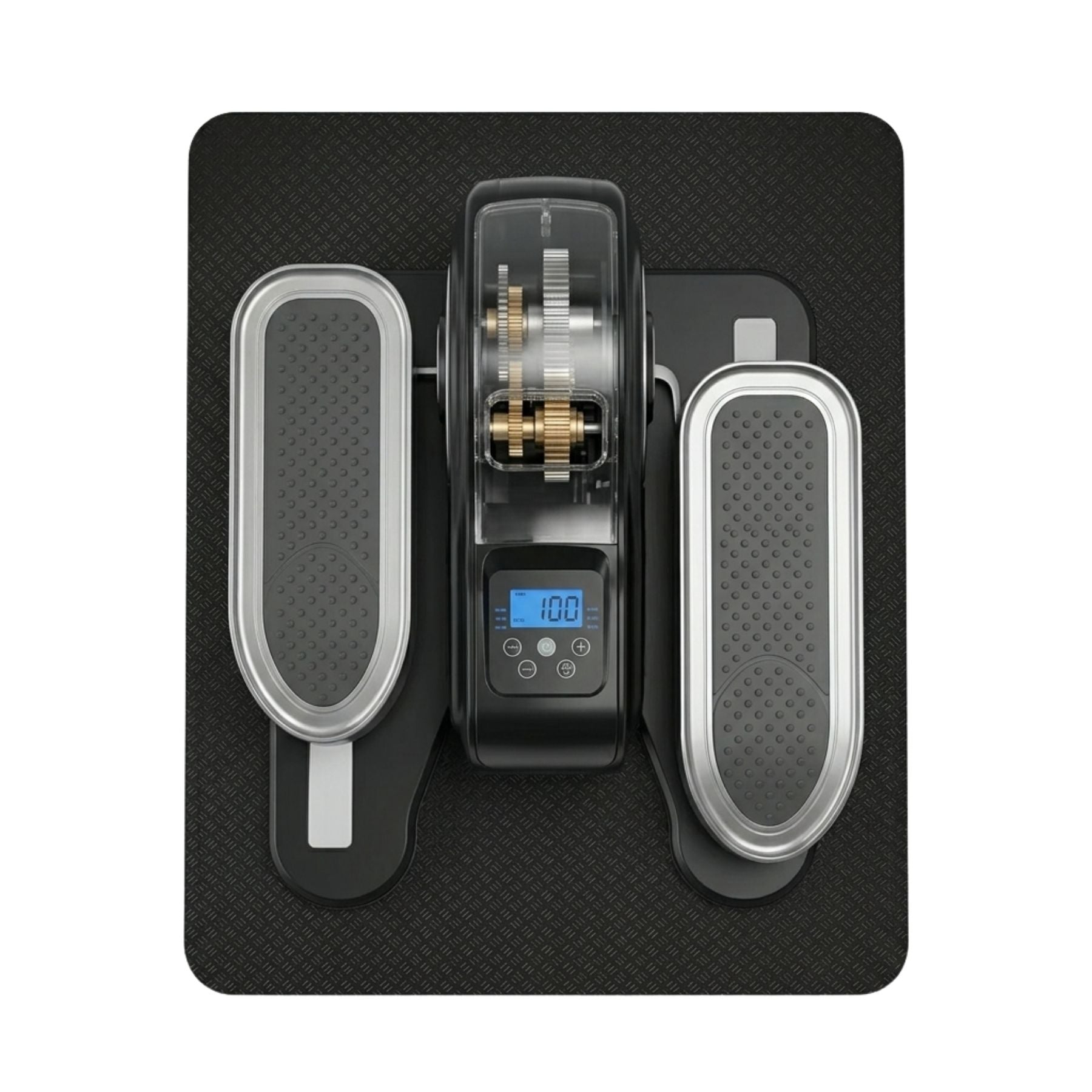 Non-slip mat under compact elliptical pedal exerciser, studio product photo