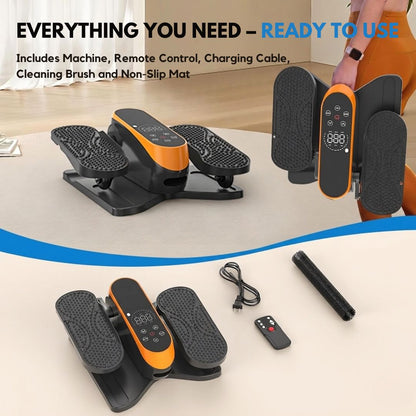 Lightweight under desk elliptical machine easy to carry and store – complete package includes machine, remote control, charging cable and non-slip grip mat – ideal for seniors