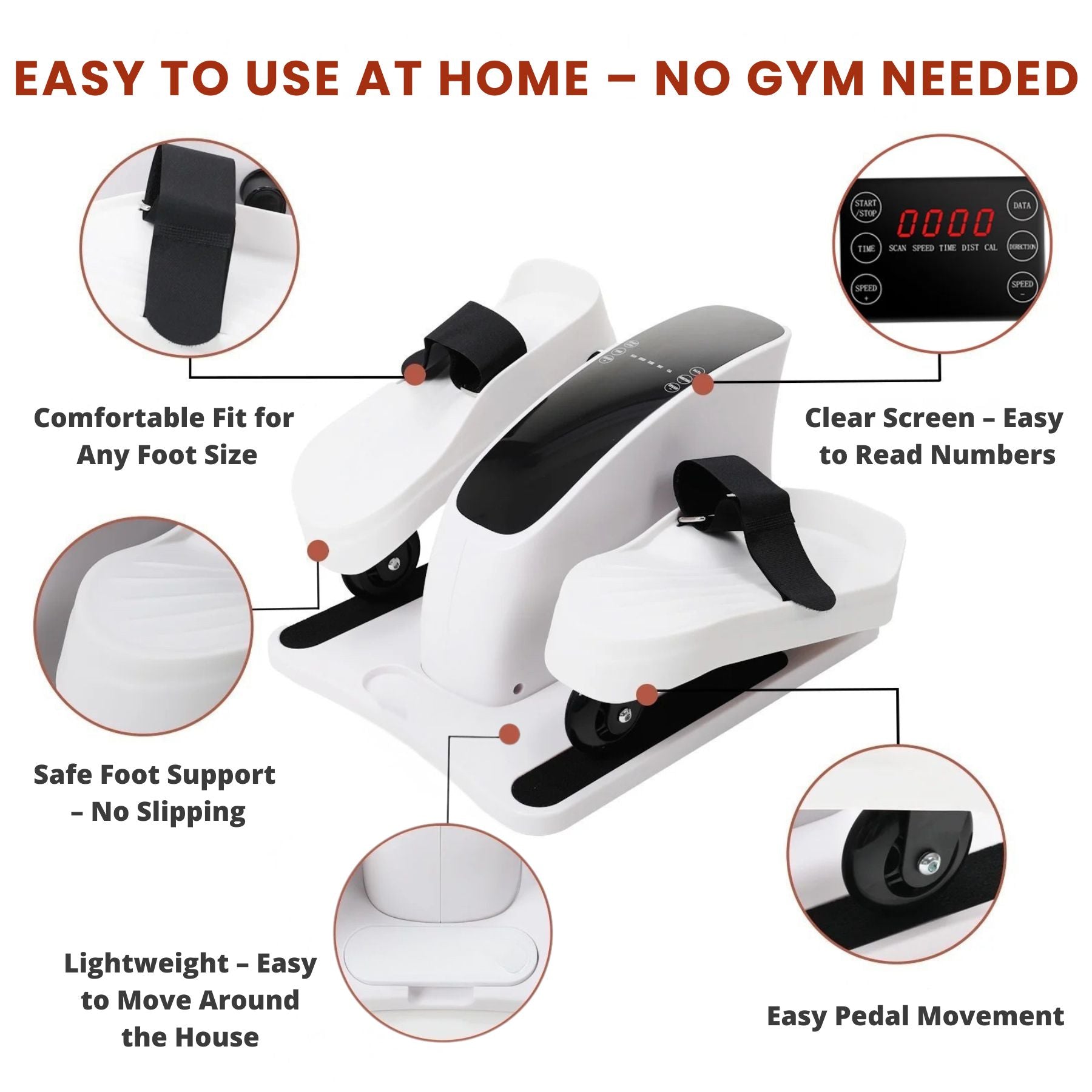 Under desk elliptical trainer for seniors, easy to use at home with safe foot support and clear display
